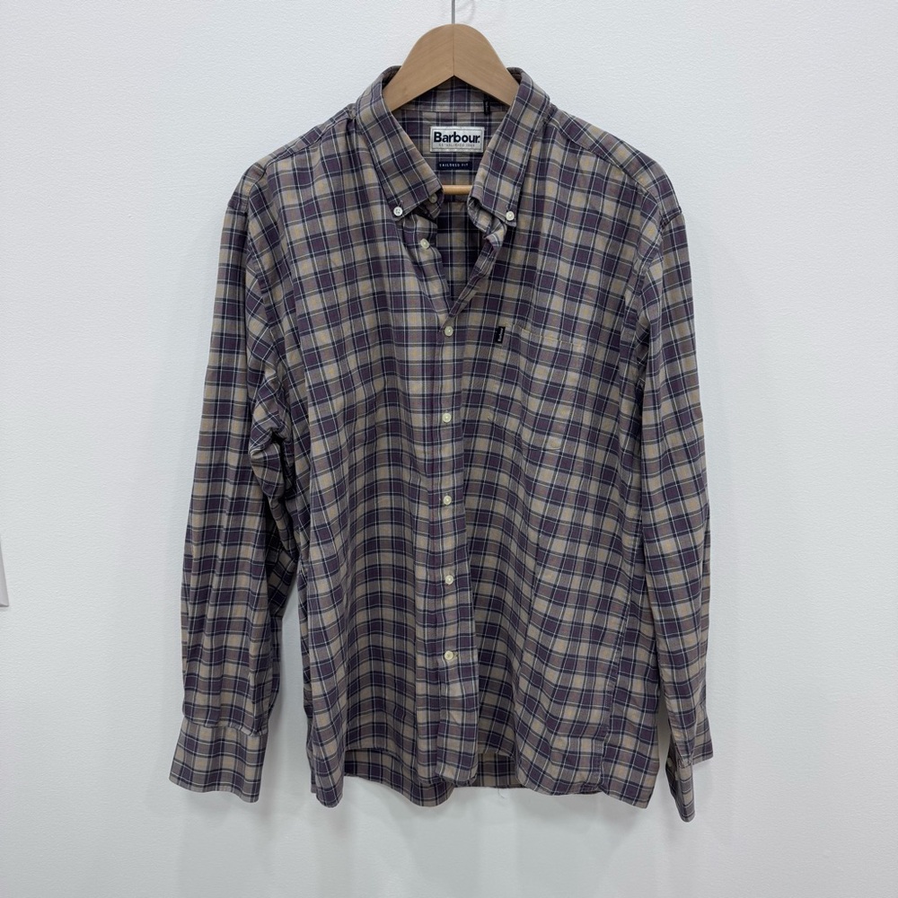 Men’s Barbour tailored fit casual dress Malcom plaid Tartan shirt Sz XL